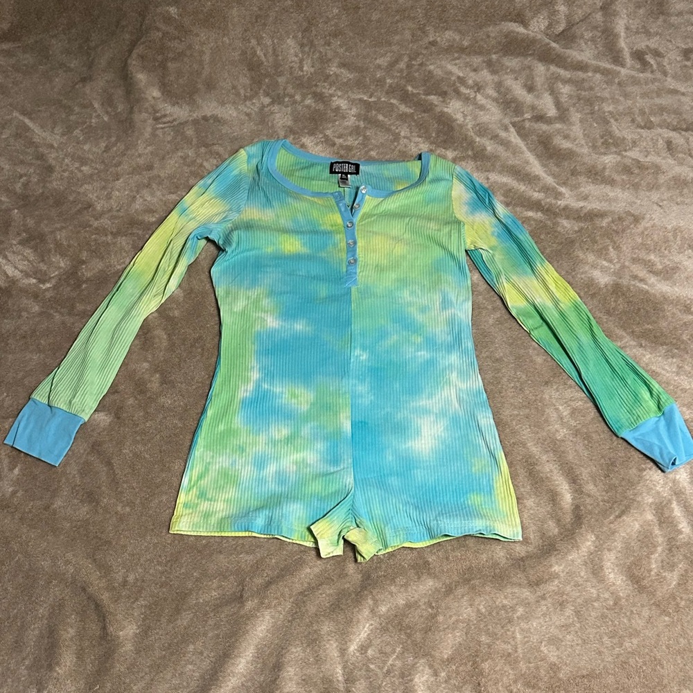 POSTER GIRL Blue and Green Romper